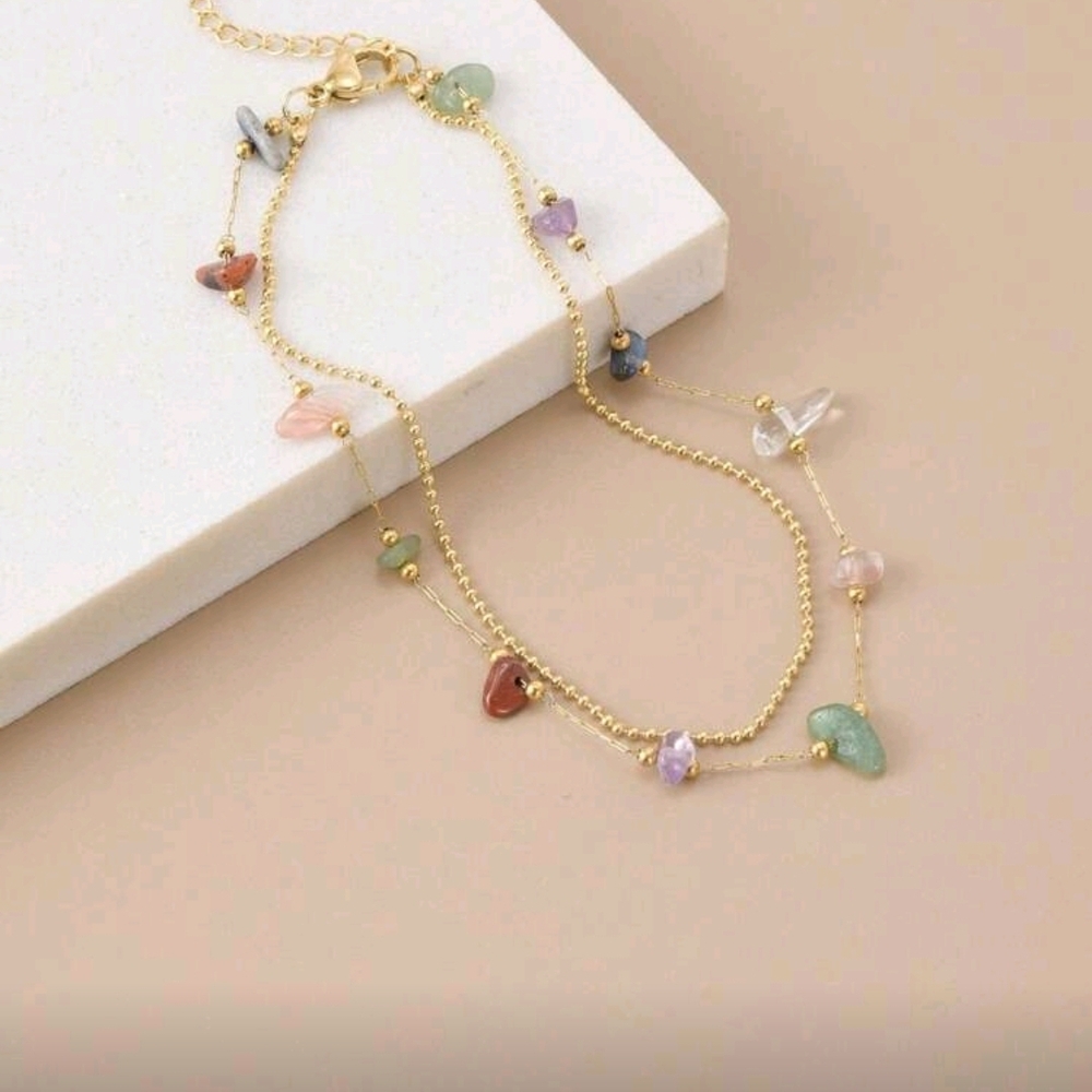 PRICE DROP 👇🏼 Elegant Gold Multicolor Gemstone Anklet